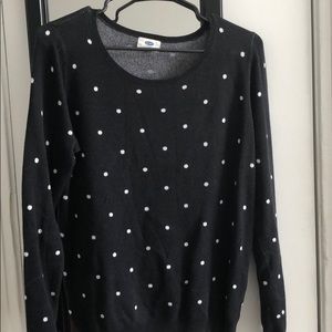 Black sweater with white polka dots